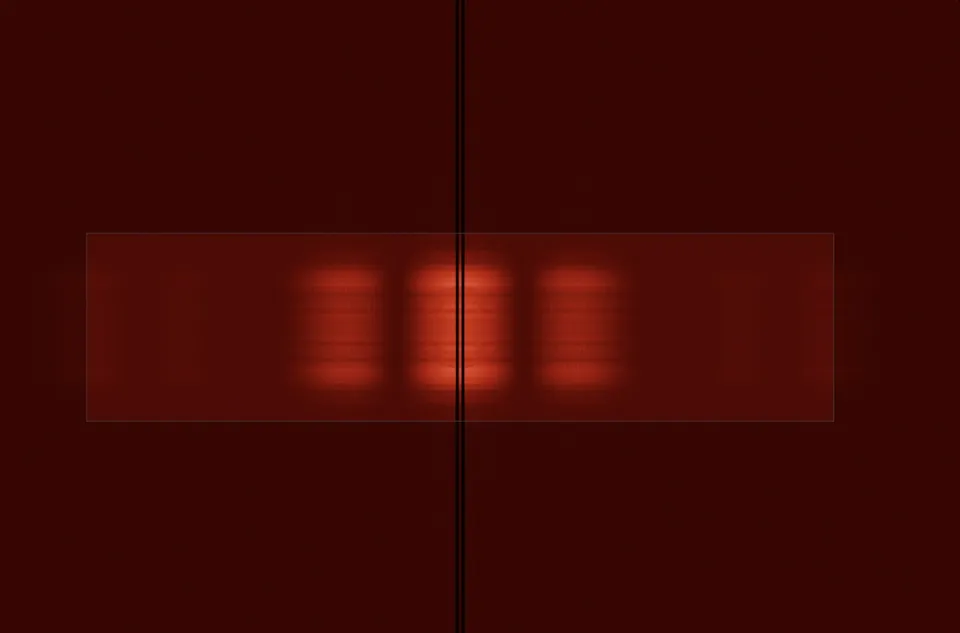 Double-slit interference fringes rendered by Spectra